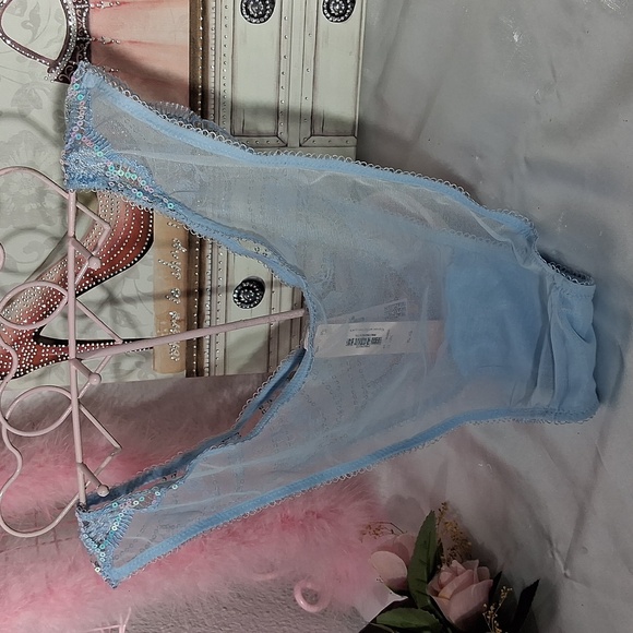 VICTORIA'S SECRET Blue Mesh Squin Brazilian Slip NWT 2052 - Picture 4 of 5